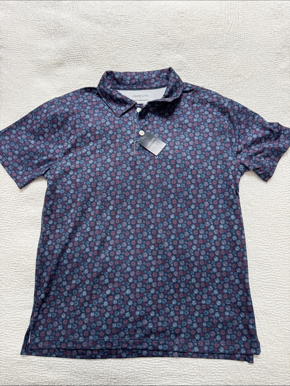 NWT: J. Crew Crewcuts Navy Polo with Pink and Light Blue Fireworks Print